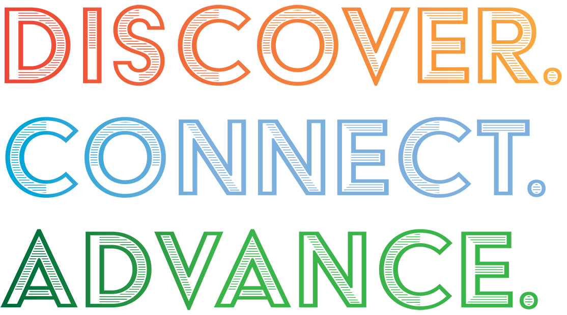 Discover, Connect, Advance tagline graphic